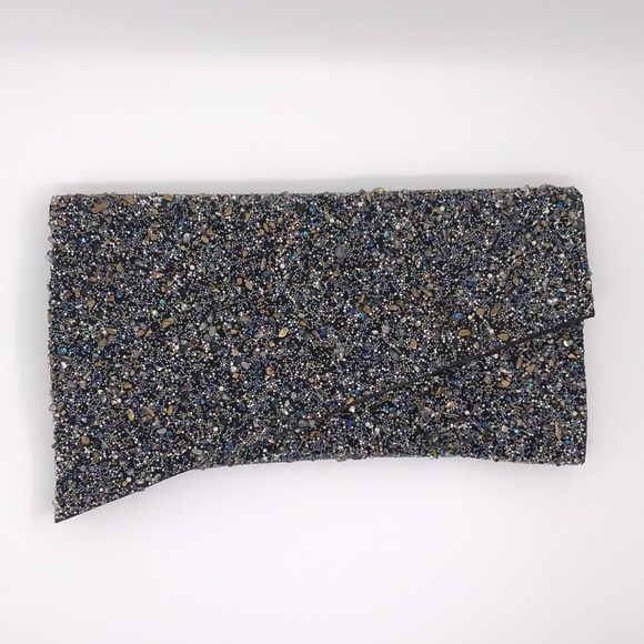 Aqua Monika Beaded Asymmetrical Clutch NWOT